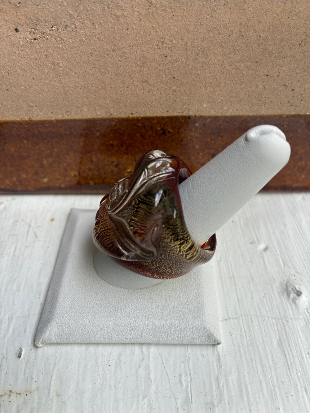 Murano Glass Red and Gold Swirl Statement Ring - Picture 4 of 4